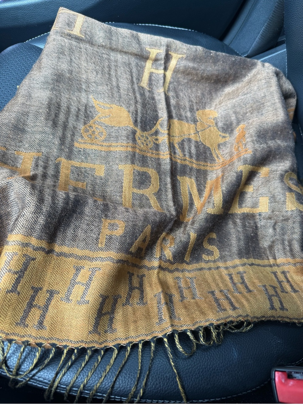 Hermes Brown and Gold Wool-Blend Throw